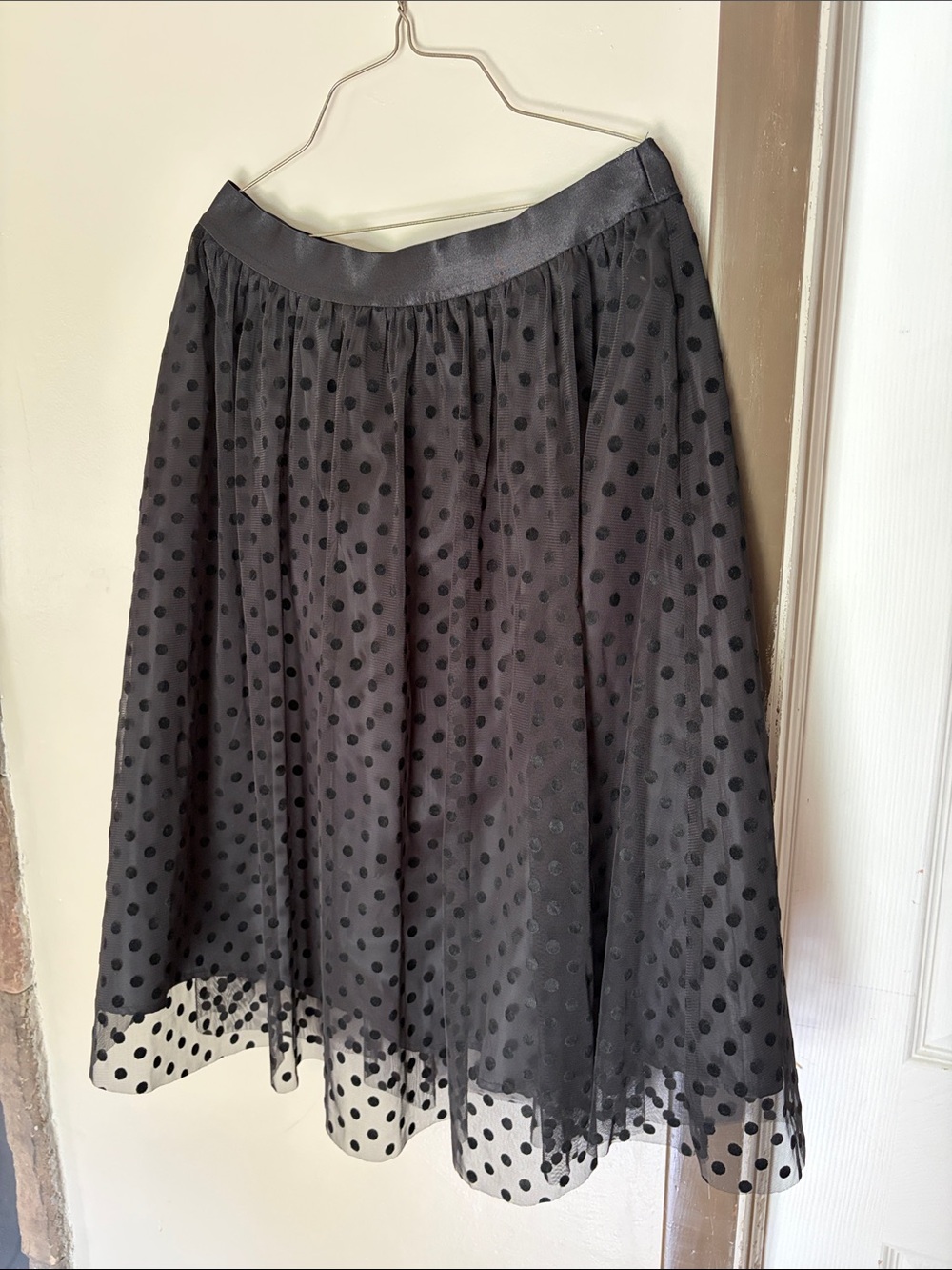 Cato Black Polka Dot Skater Skirt with Satin Waistband